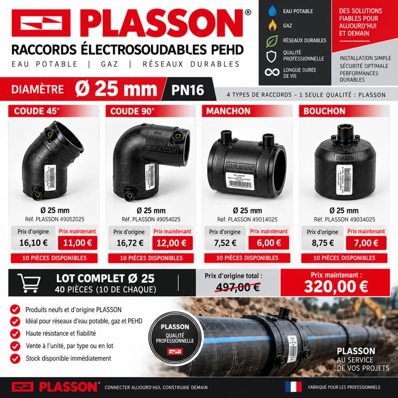 Raccords PLASSON électrosoudables PEHD Ø25 – Coudes 45°/90°, manchons, bouchons — photo 1